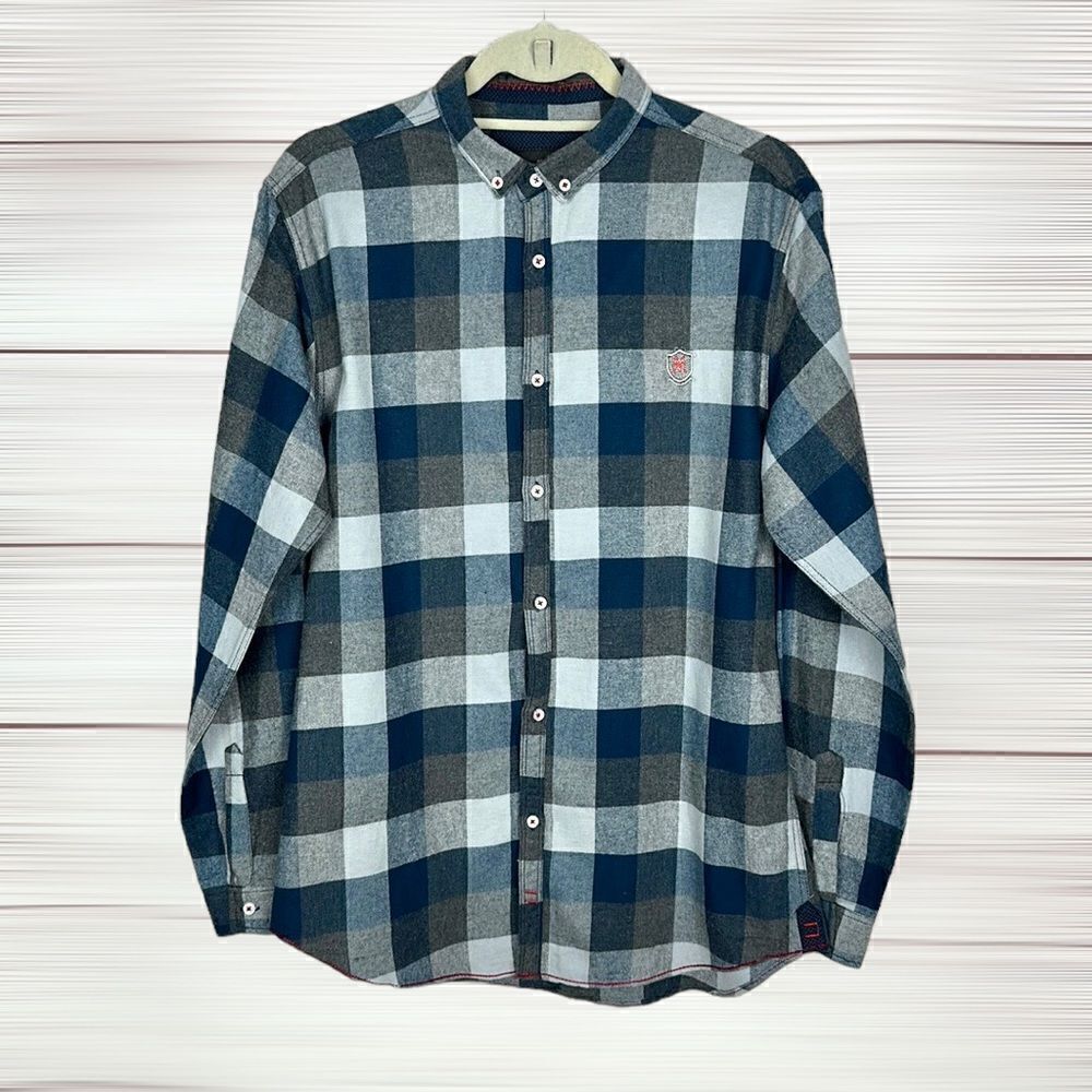 Massimo Dutti Flannel Plaid Button Down Casual Shirt Slim Fit size M